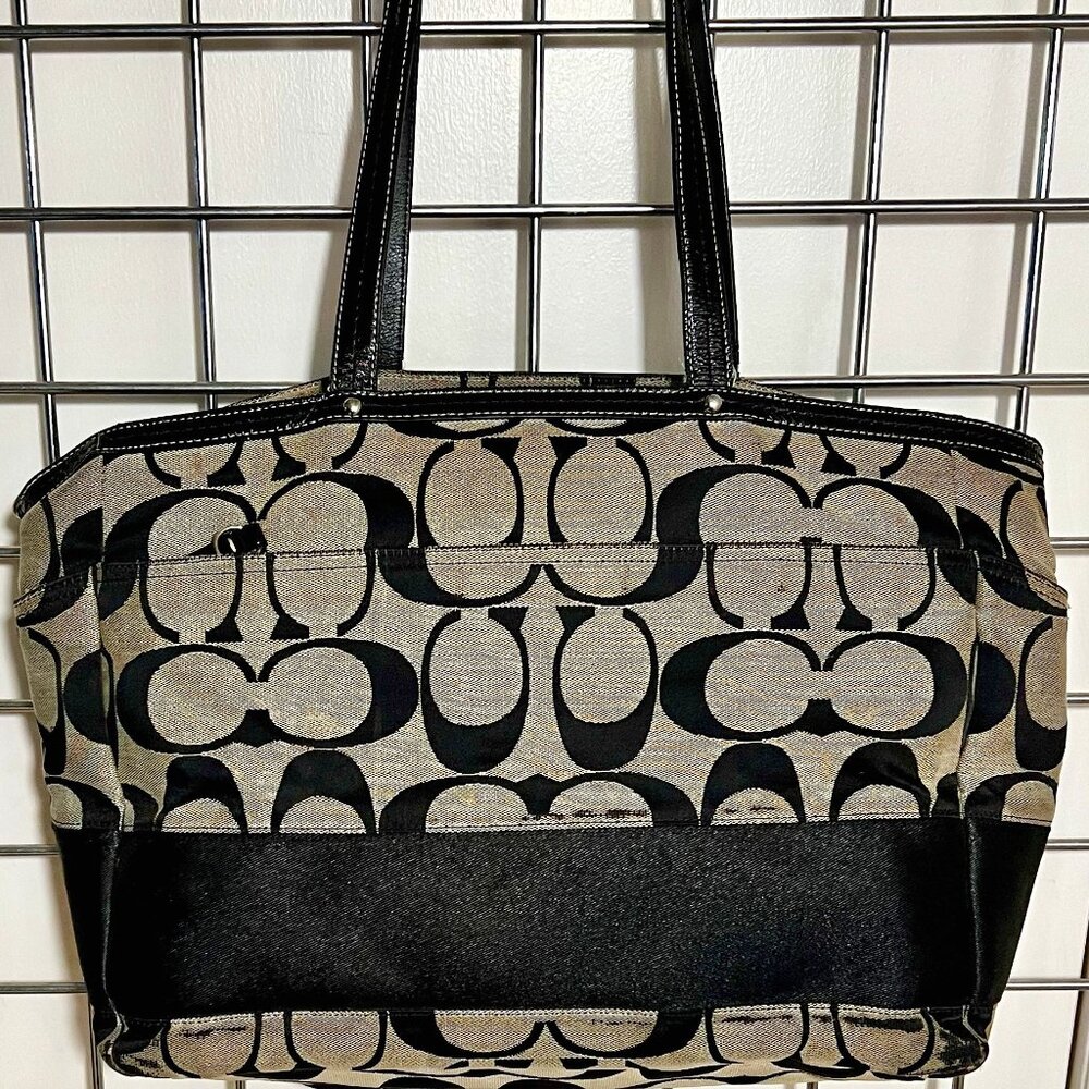COACH-Signature Stripe Jacquard Canvas Tote Diaper Bag